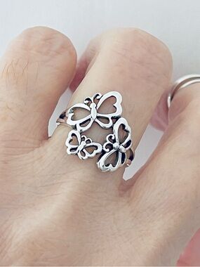 🦋TOP SELLER 🦋Sterling Silver Triple Butterfly Ring, Silver Rings, Bug Ring